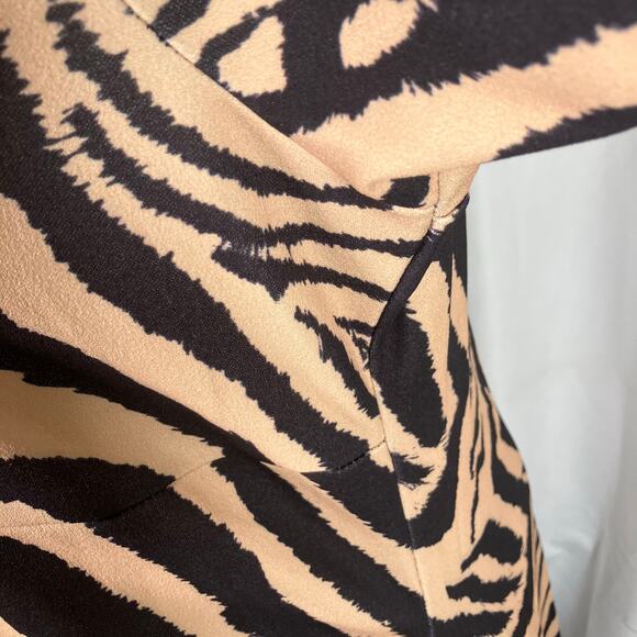 Queen B Maternity Animal Print Midi Dress Tan Black Size 16 Short Sleeve Zip - Picture 9 of 16